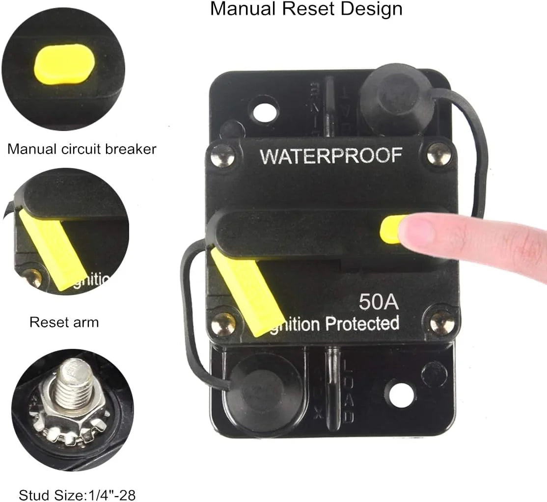 50 Amp Circuit Breaker 12V-48V DC Manual Reset Waterproof B796083
