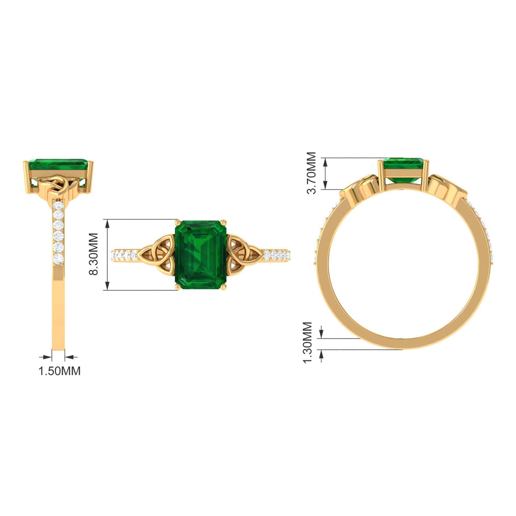 Emerald Solitaire Celtic Ring with Diamond - 6X8 mm, 925 Sterling Silver, US 13.00 J626
