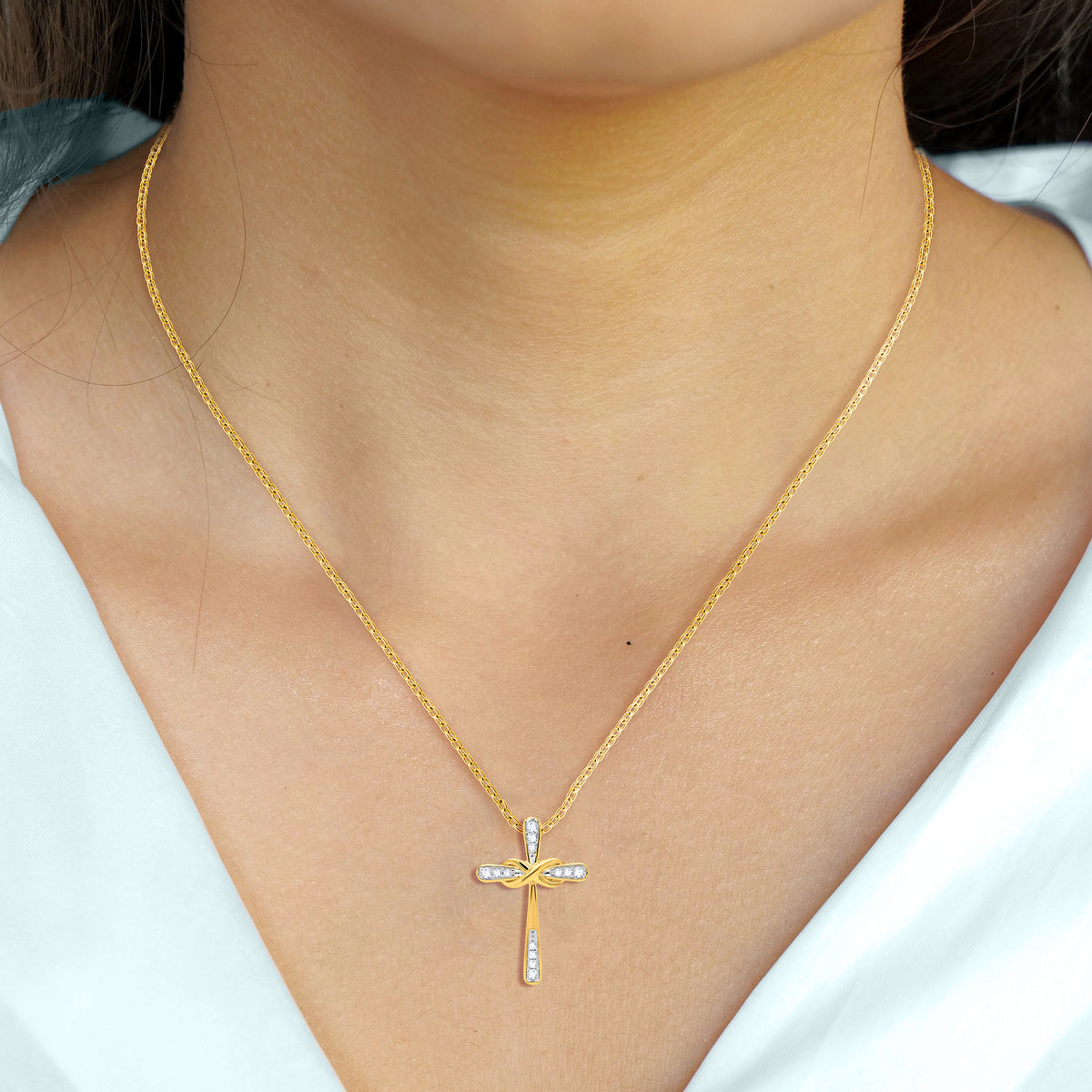 18K Yellow Gold Plated Diamond Cross Pendant Necklace P26671