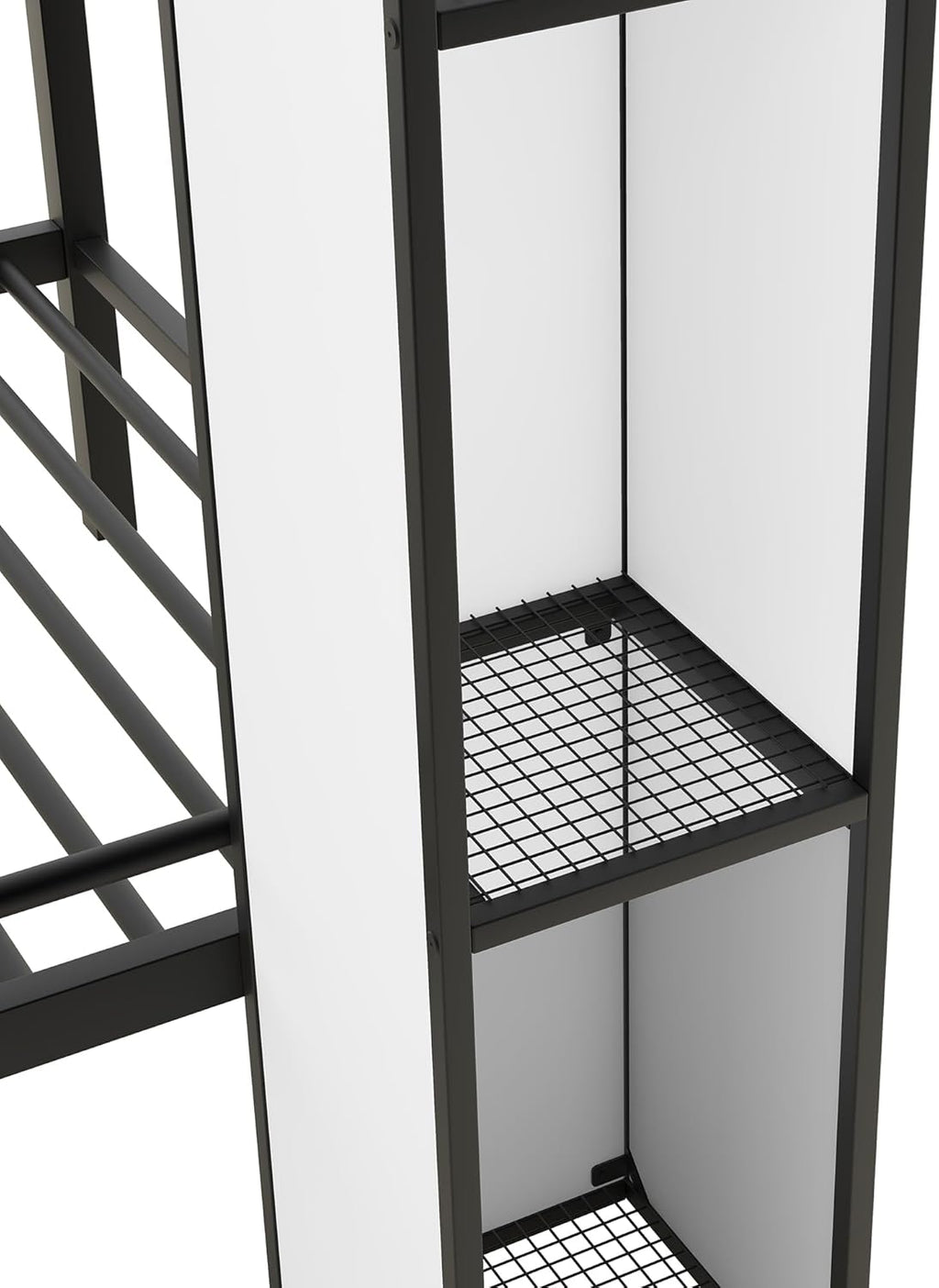 Black+White Twin Over Twin Metal Bunk Bed with Stairs and Storage U949