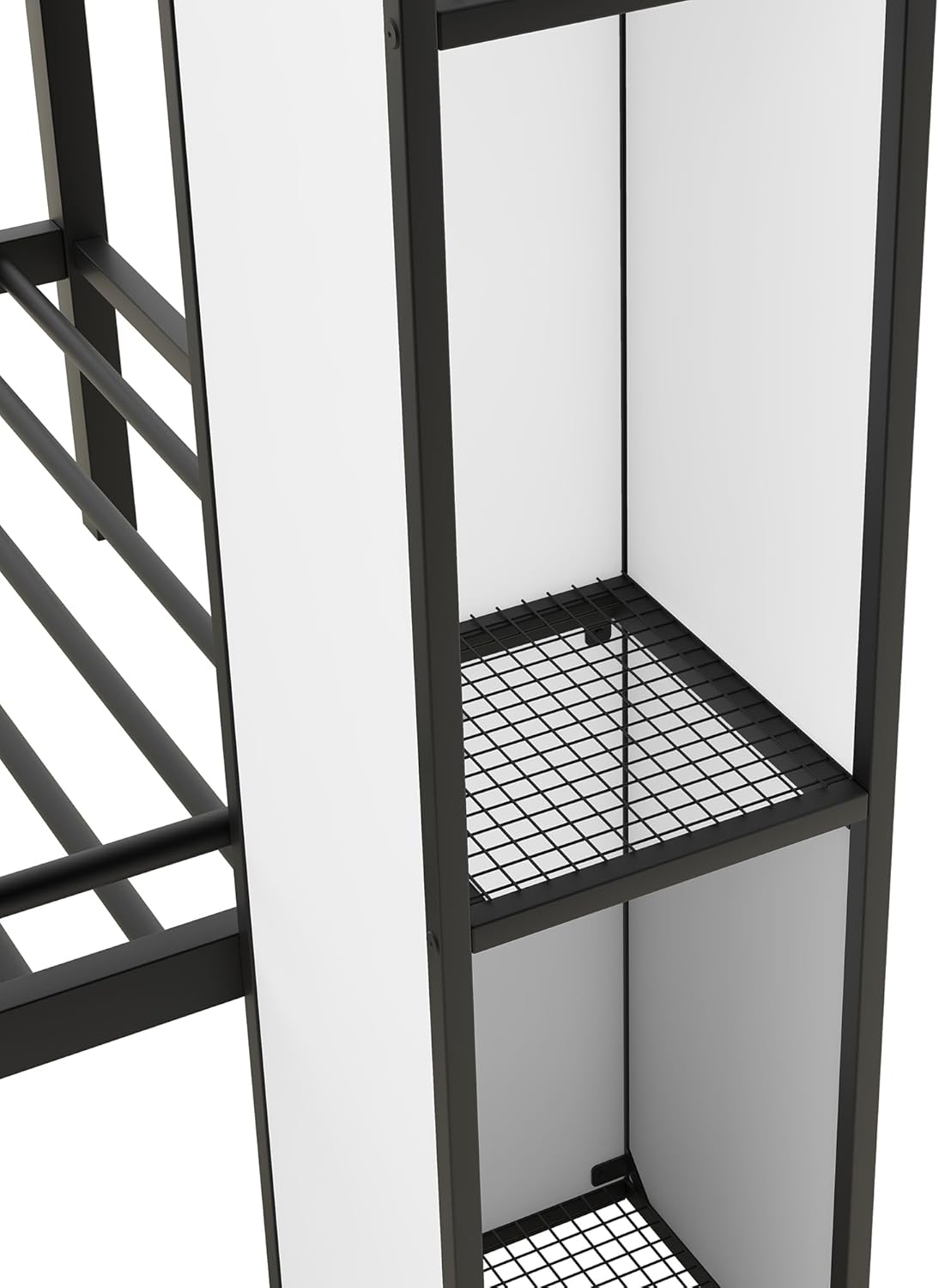 Black+White Twin Over Twin Metal Bunk Bed with Stairs and Storage U949