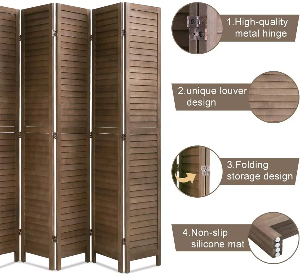 Light Brown Wood 6 Panel Room Divider B740