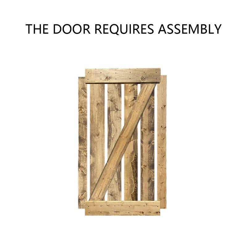 Distressed Weather Oak Stained Pine Wood Interior Sliding Barn Door with Hardware Kit G717