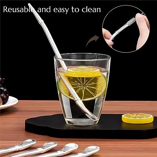 4pcs Stainless Steel Spoon Straws with Cleaning Brush Q516663