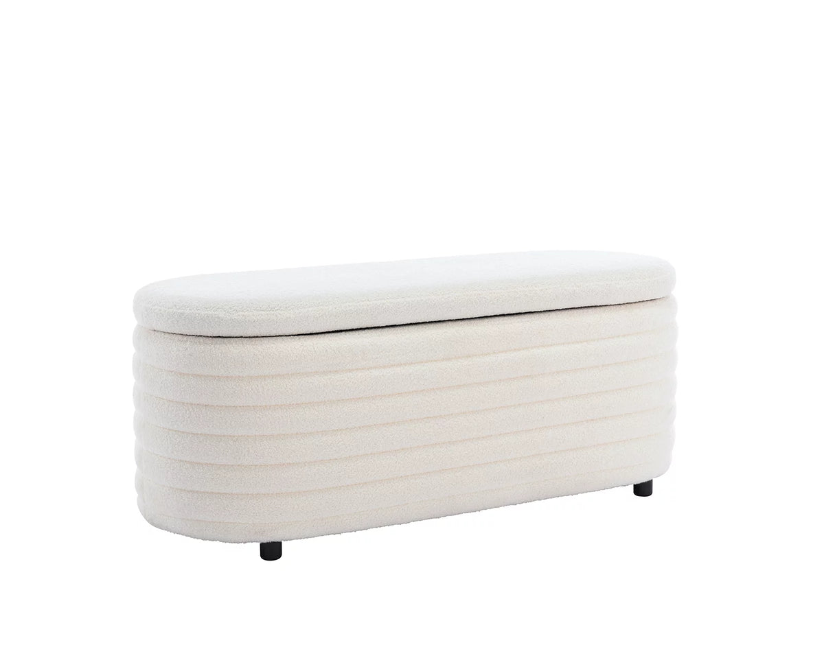 White Upholstered Faux Fur Storage Ottoman Bench L362