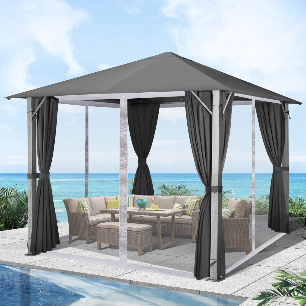 10×10FT Outdoor Patio Gazebo with Vented Polyester Roof, Powder-Coated Aluminum Frame M1802