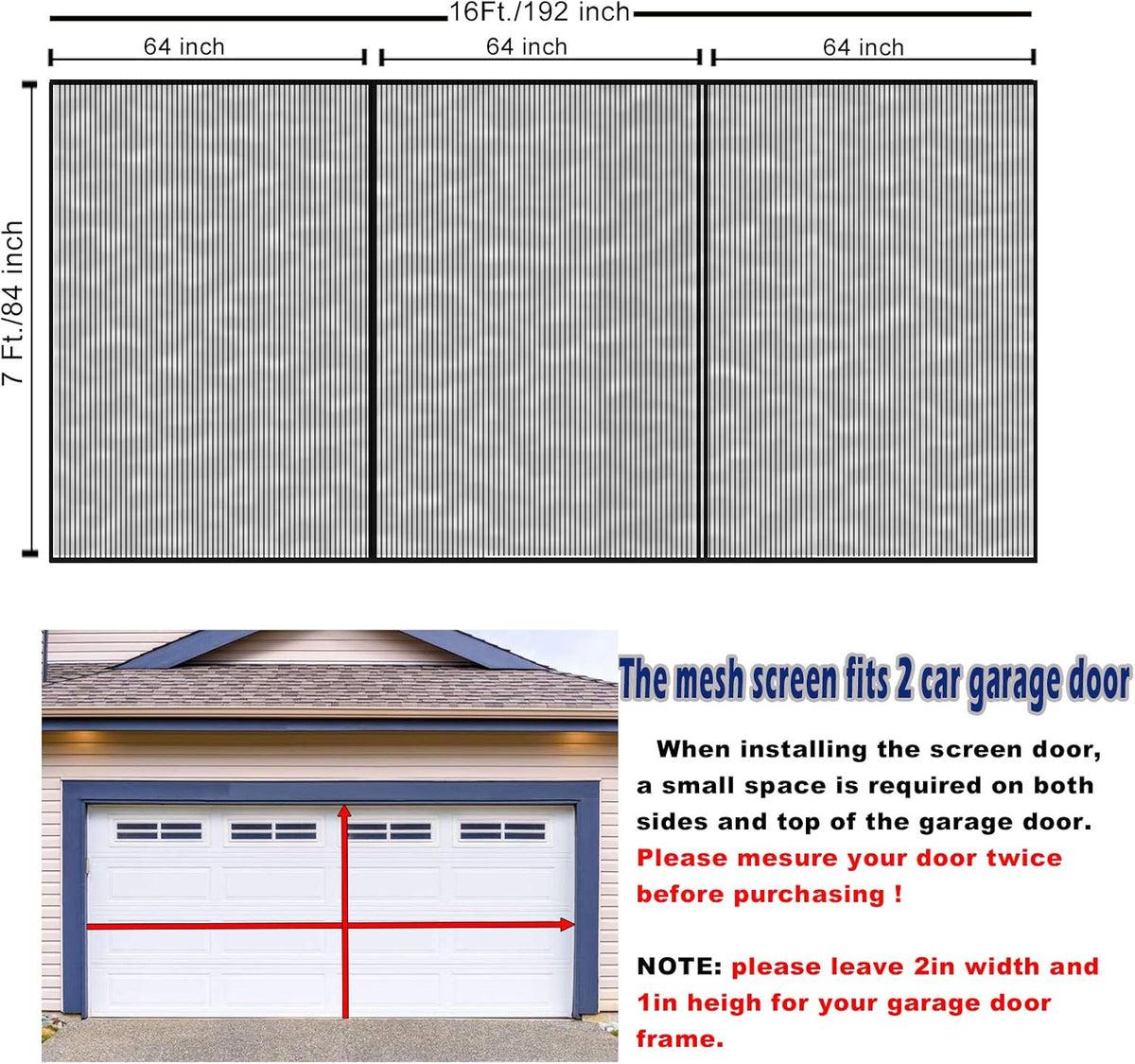 2 Car 16 x 7 Ft Retractable Magnetic Garage Door Screen Z4817