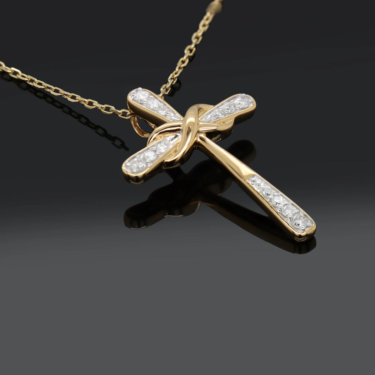 18K Yellow Gold Plated Diamond Cross Pendant Necklace P26671