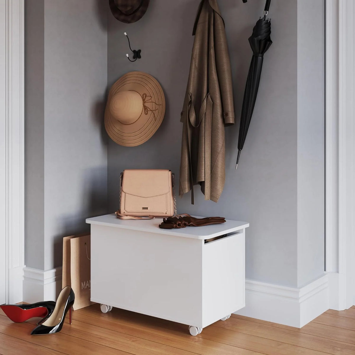 White Engineered Wood Storage Trunk with Lid S565