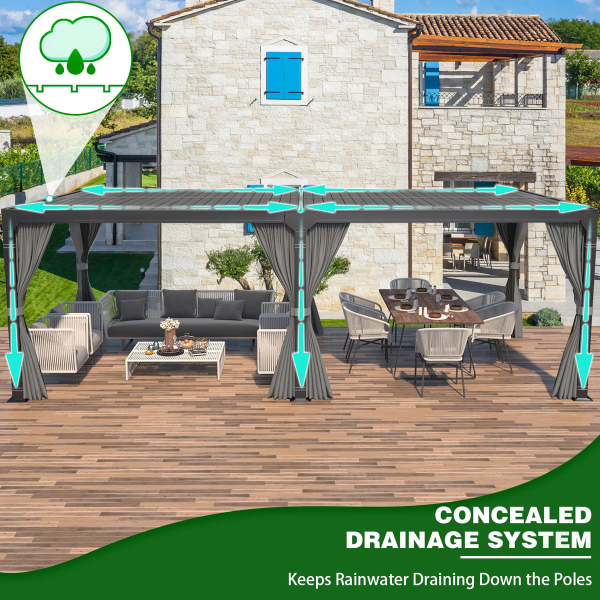 12'x20' Outdoor Louvered Pergola with Adjustable Aluminum Roof Q82074