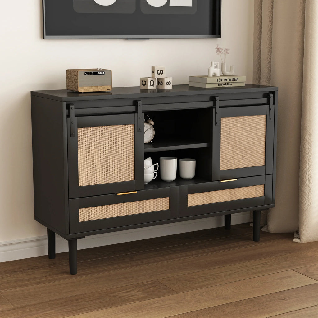 Black Sliding Barn Door Storage Cabinet B8542