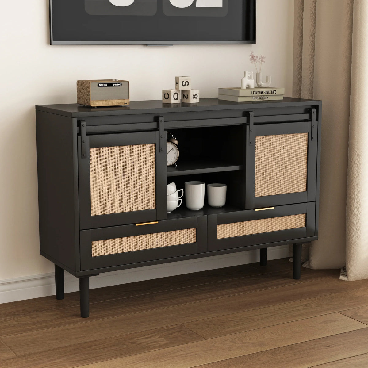 Black Sliding Barn Door Storage Cabinet B8542