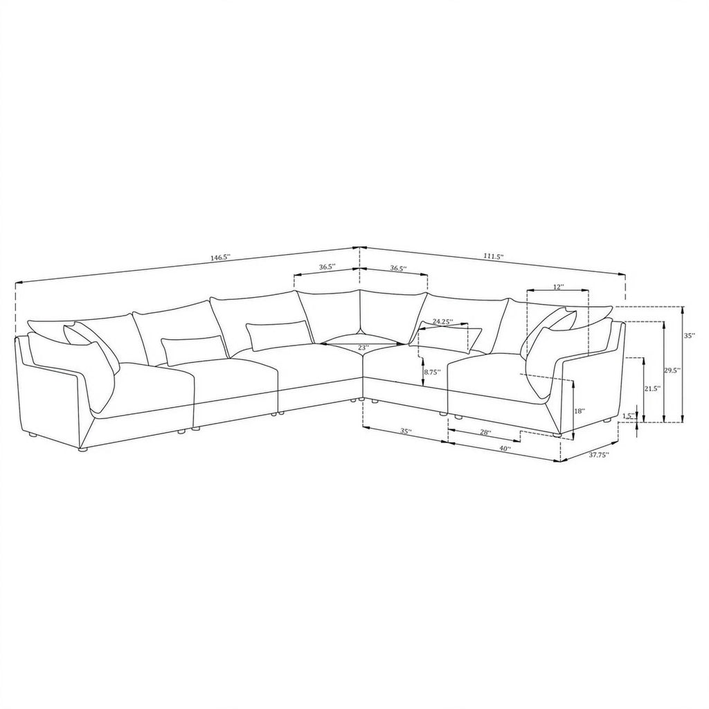 Barely Black Upholstered Fabric 6-Piece Modular Sectional I22067