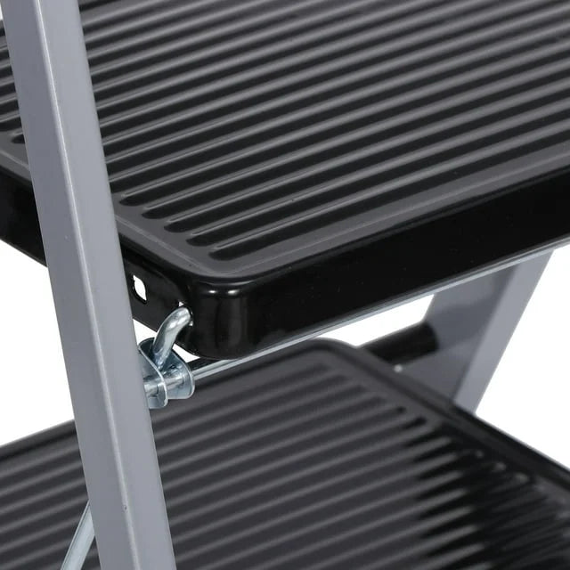 3 Step Folding Step Stool 330lbs Capacity Silver D865