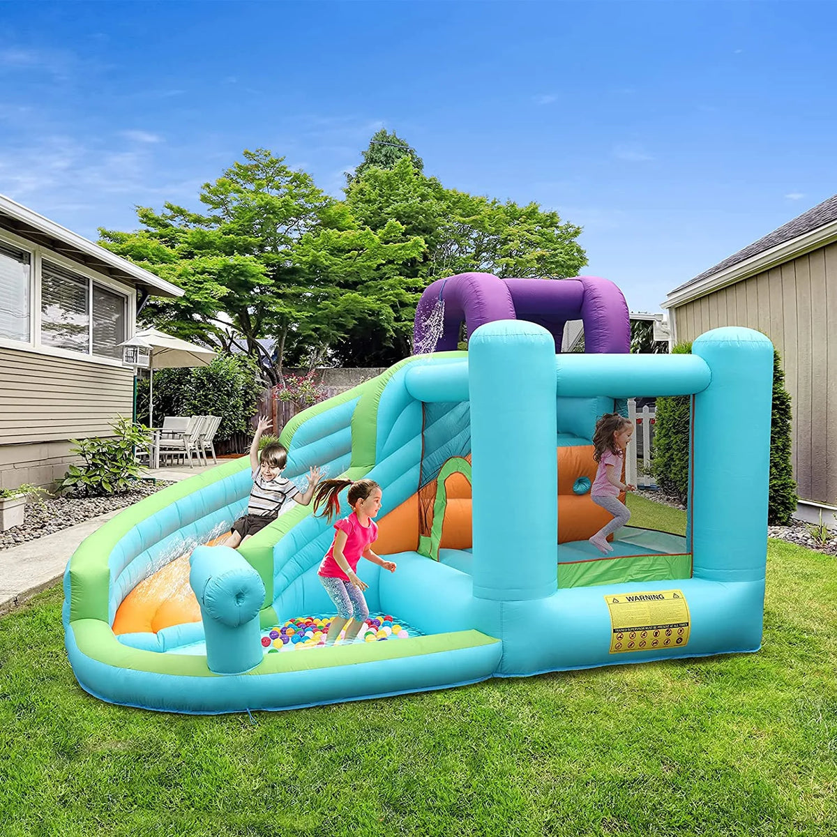 Kids Inflatable Bounce House Water Slide with Splash Pool and Blower O7212