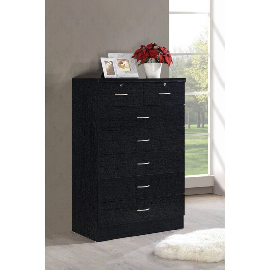 7 Drawer Wooden Dresser Chest with 2 Top Locks, Cherry R81332