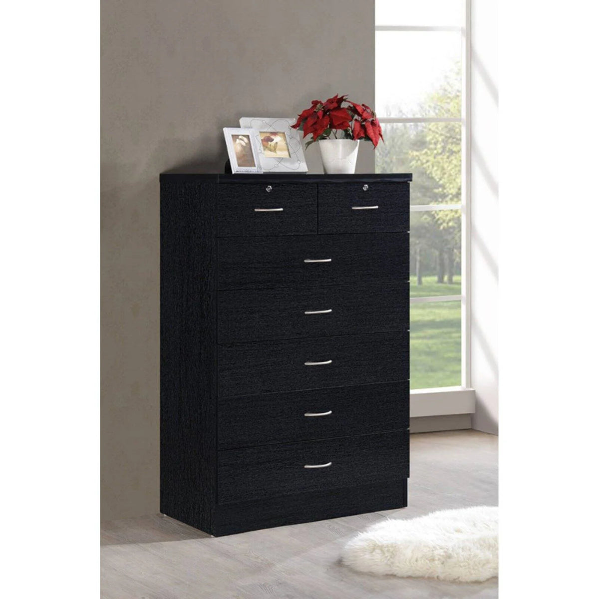 7 Drawer Wooden Dresser Chest with 2 Top Locks, Cherry R81332