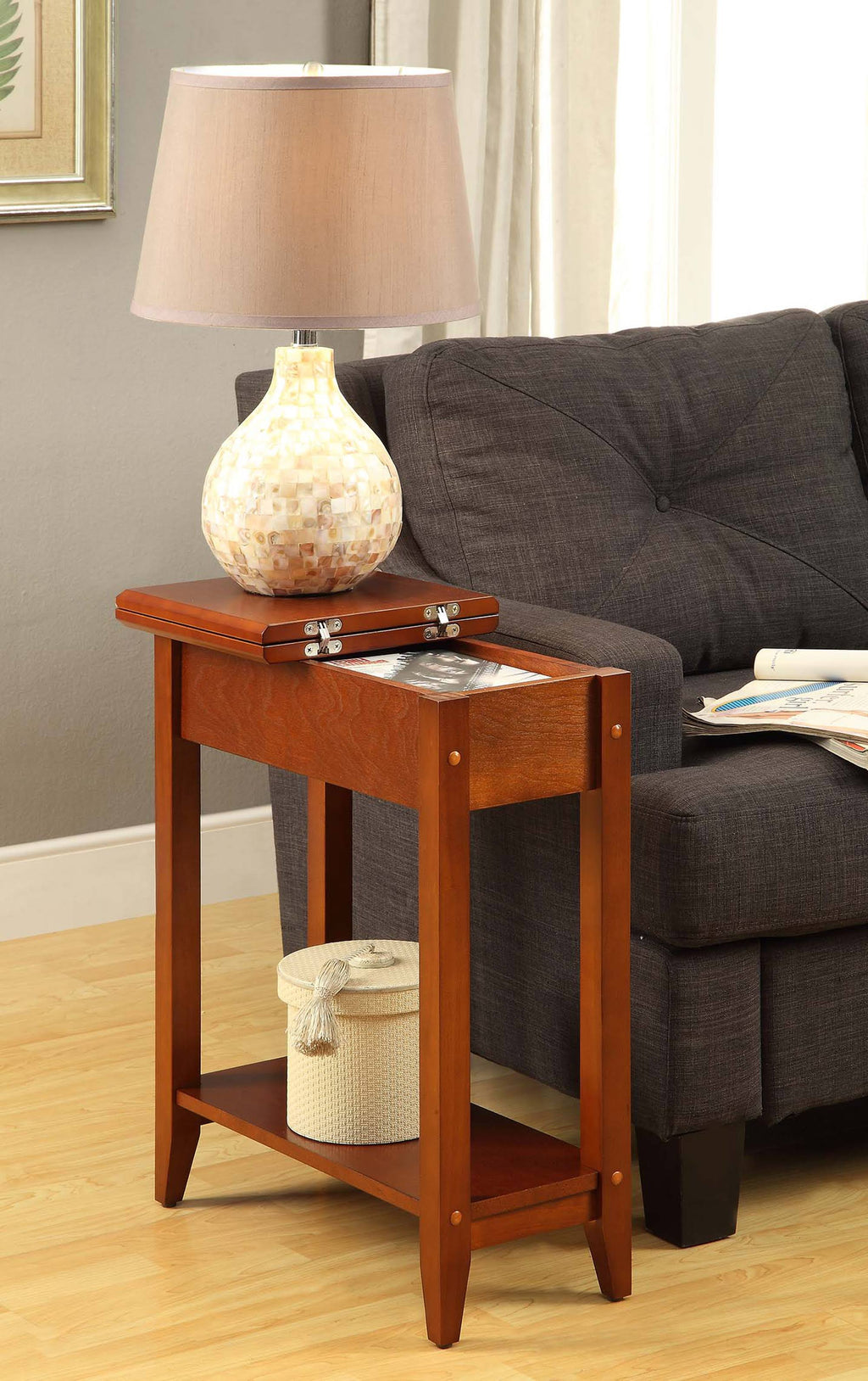 Cherry Flip Top End Table F42591