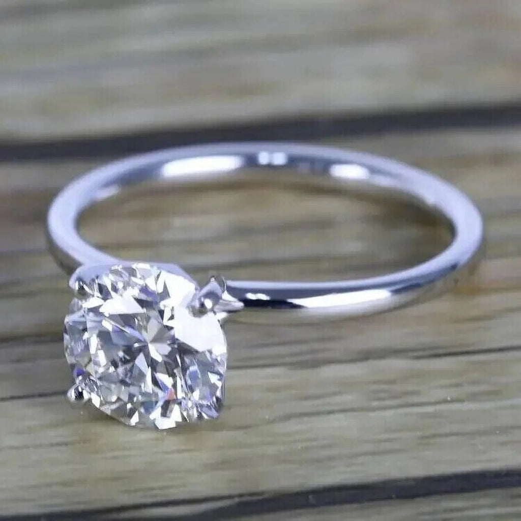 14K White Gold Finish Solitaire Engagement Ring D6286
