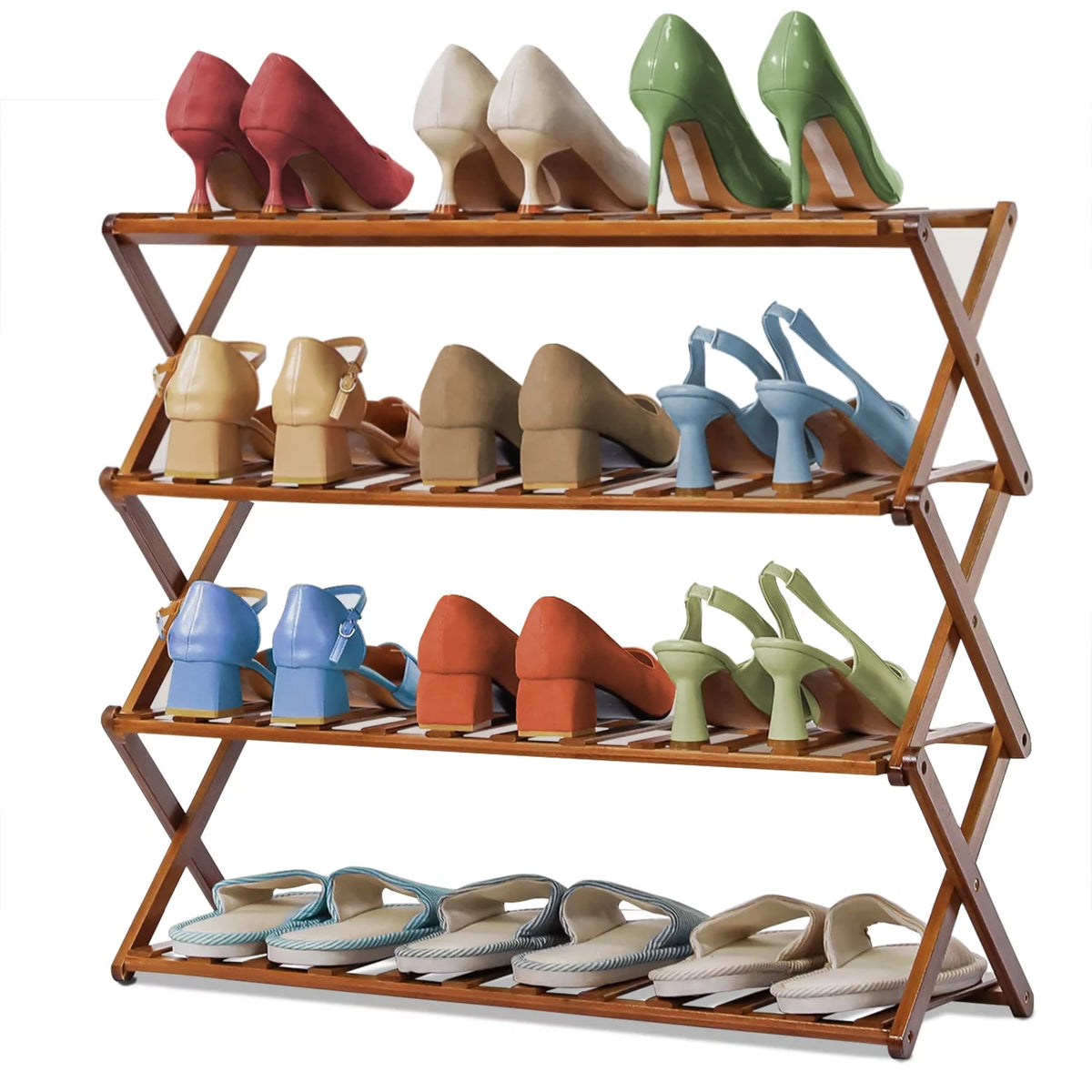 Bamboo 4-Tier Folding Shoe Rack O305