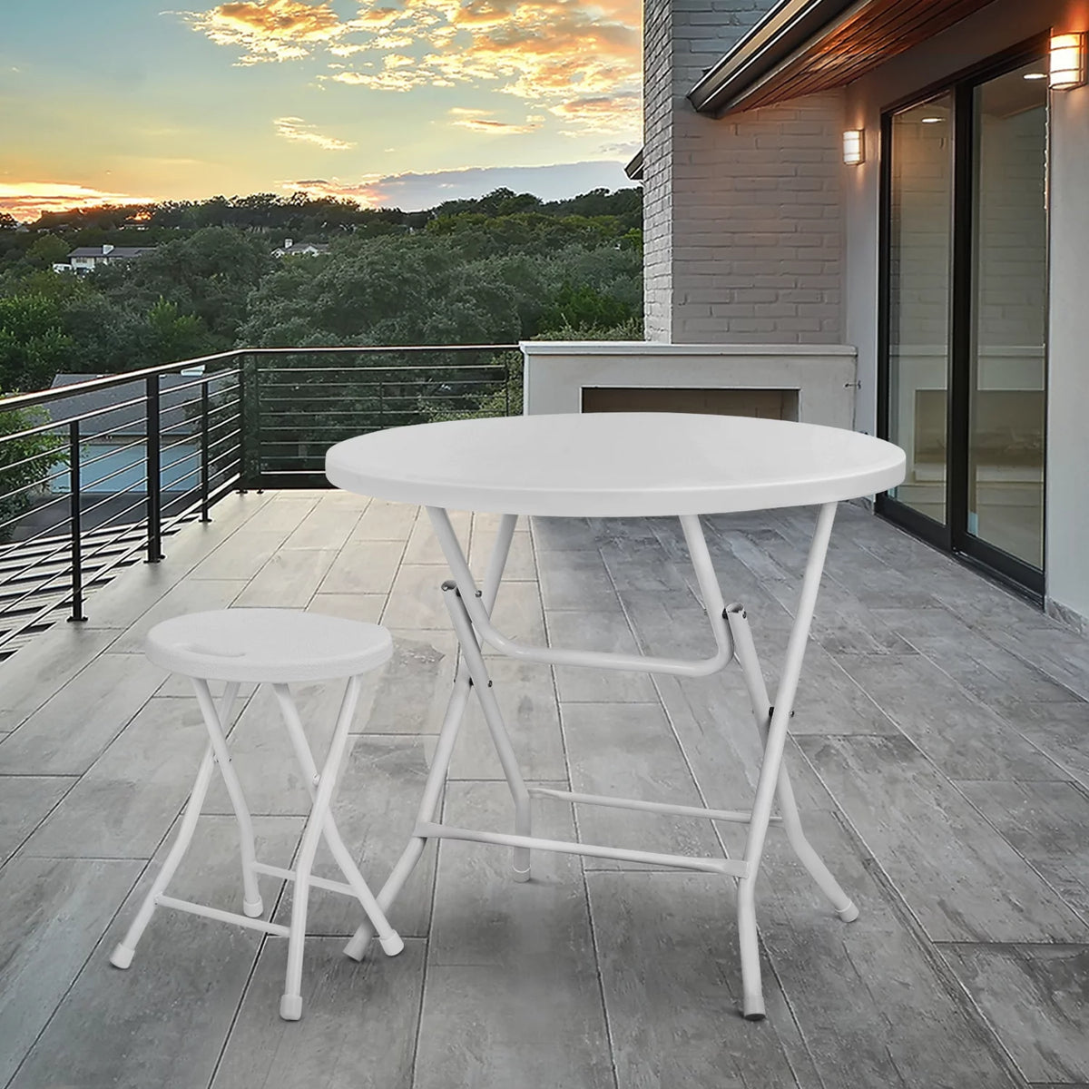 White 2.6Ft Round Folding Plastic Table H7079