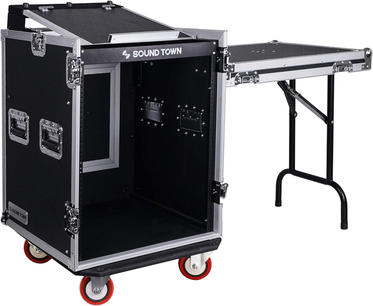 14U PA DJ Rack Case with 11U Slant Mixer Top and Casters D463928