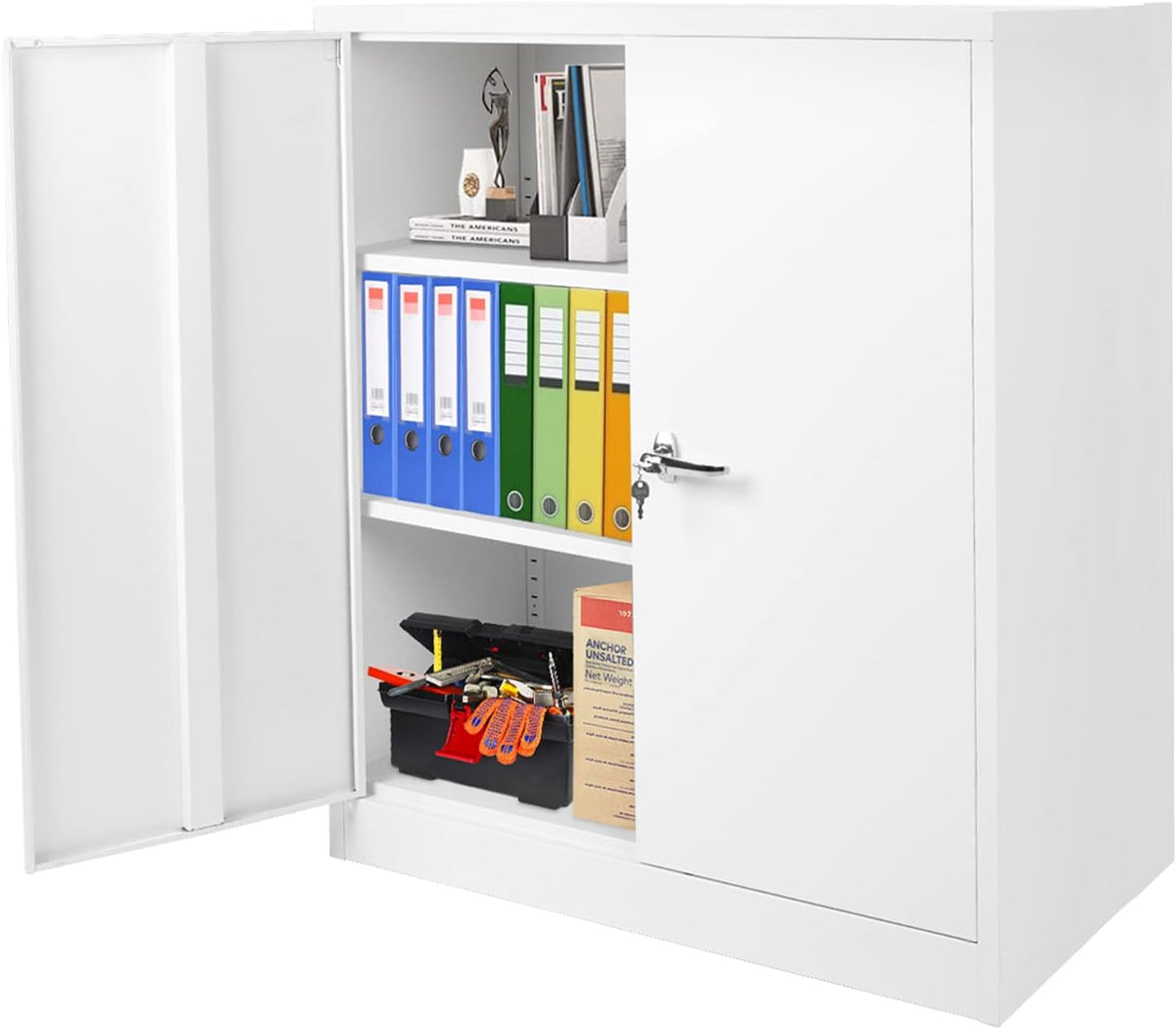 Black Metal Locking Storage Cabinet with 2 Doors and 2 Adjustable Shelves Q373348