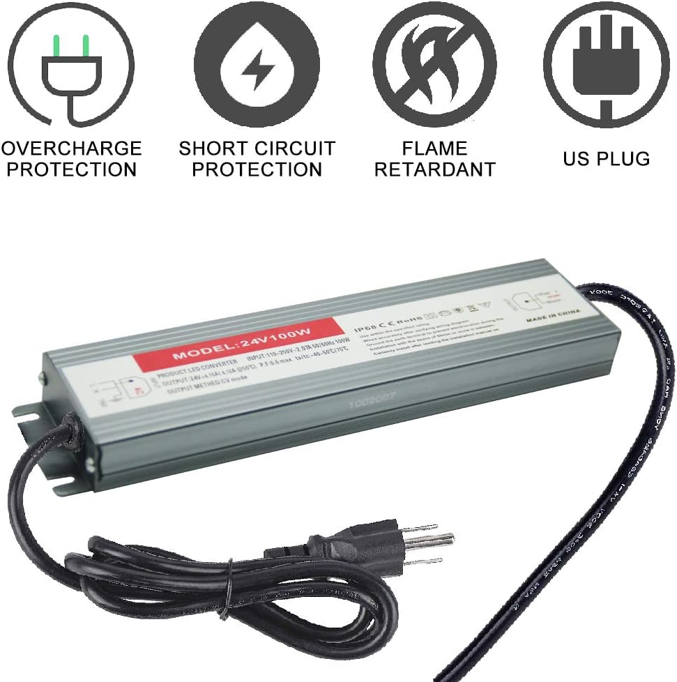 100W Waterproof IP68 LED Driver 110V-265V AC to 24V DC Power Supply Pack of 2 U10969