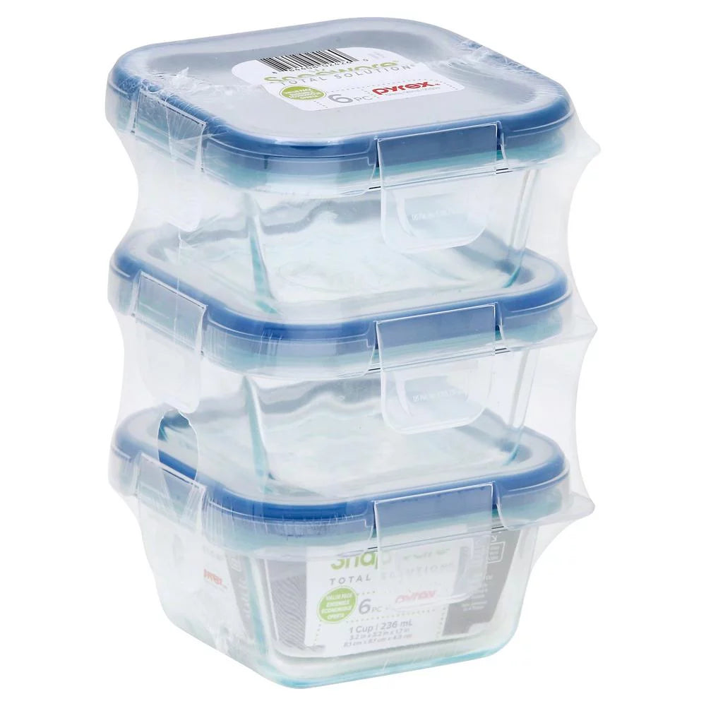 1-Cup Glass Square Storage Container (3-Pack) H270