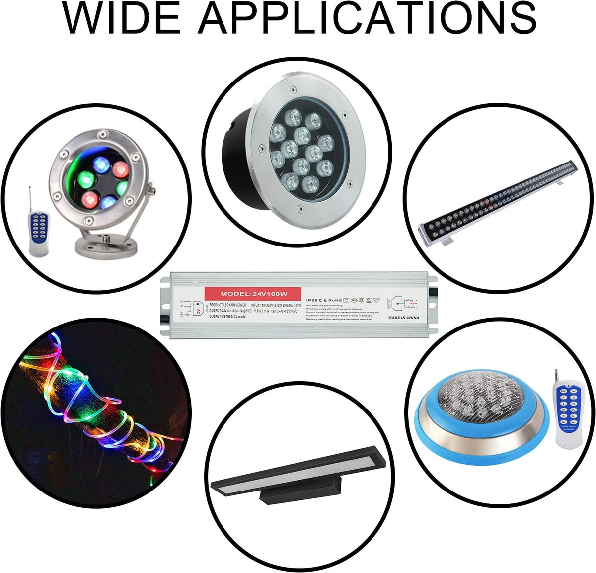 100W Waterproof IP68 LED Driver 110V-265V AC to 24V DC Power Supply Pack of 2 U10969