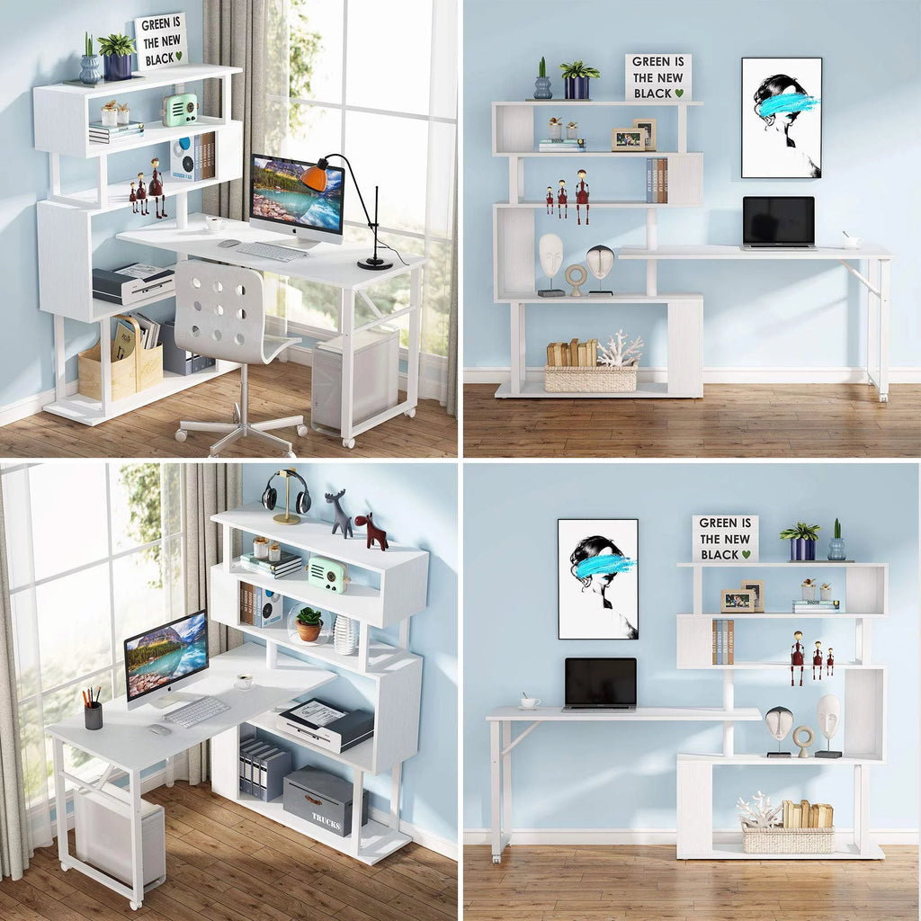 L Shaped Desk with Storage Bookshelf X1966