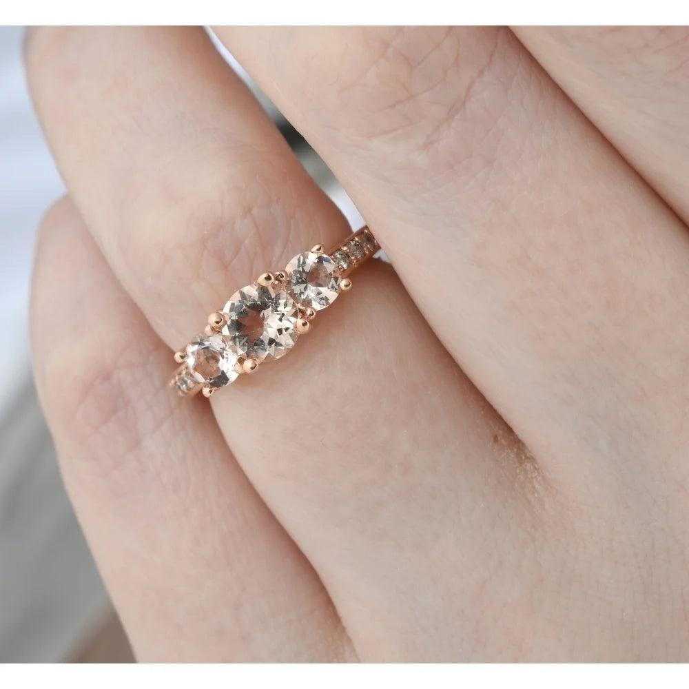 1 1/2CT Morganite & Diamond 3-Stone Engagement Ring 14K Rose Gold L232936