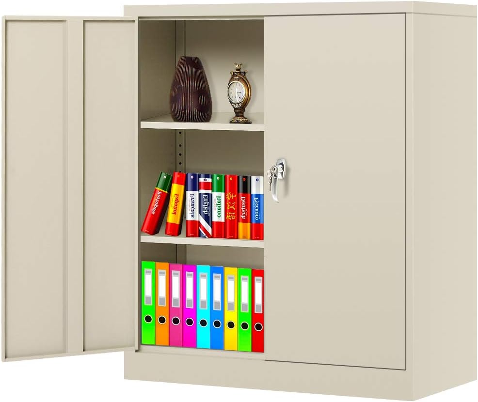 Black Metal Locking Storage Cabinet with 2 Doors and 2 Adjustable Shelves Q373348