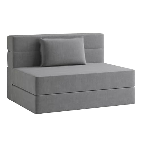 Convertible Folding Sofa Bed Twin Size 4 in 1 Sleeper Chair with Pillow Linen Fabric Memory Foam B368675