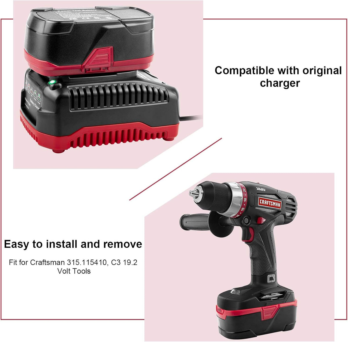 2Pack 19.2 Volt Lithium Ion Battery Replacement for Craftsman DieHard C3 Cordless Power Tool J490222