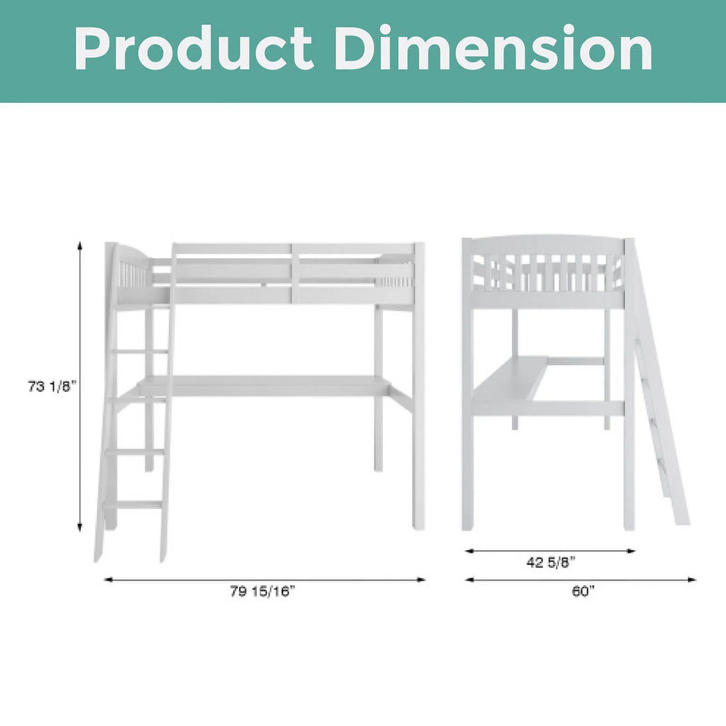 White Solid Wood Loft Bunk Bed with Desk N7496
