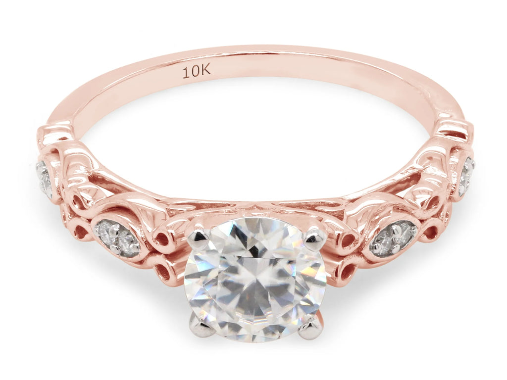 10K Solid Rose Gold Moissanite Solitaire Filigree Engagement Ring N481105