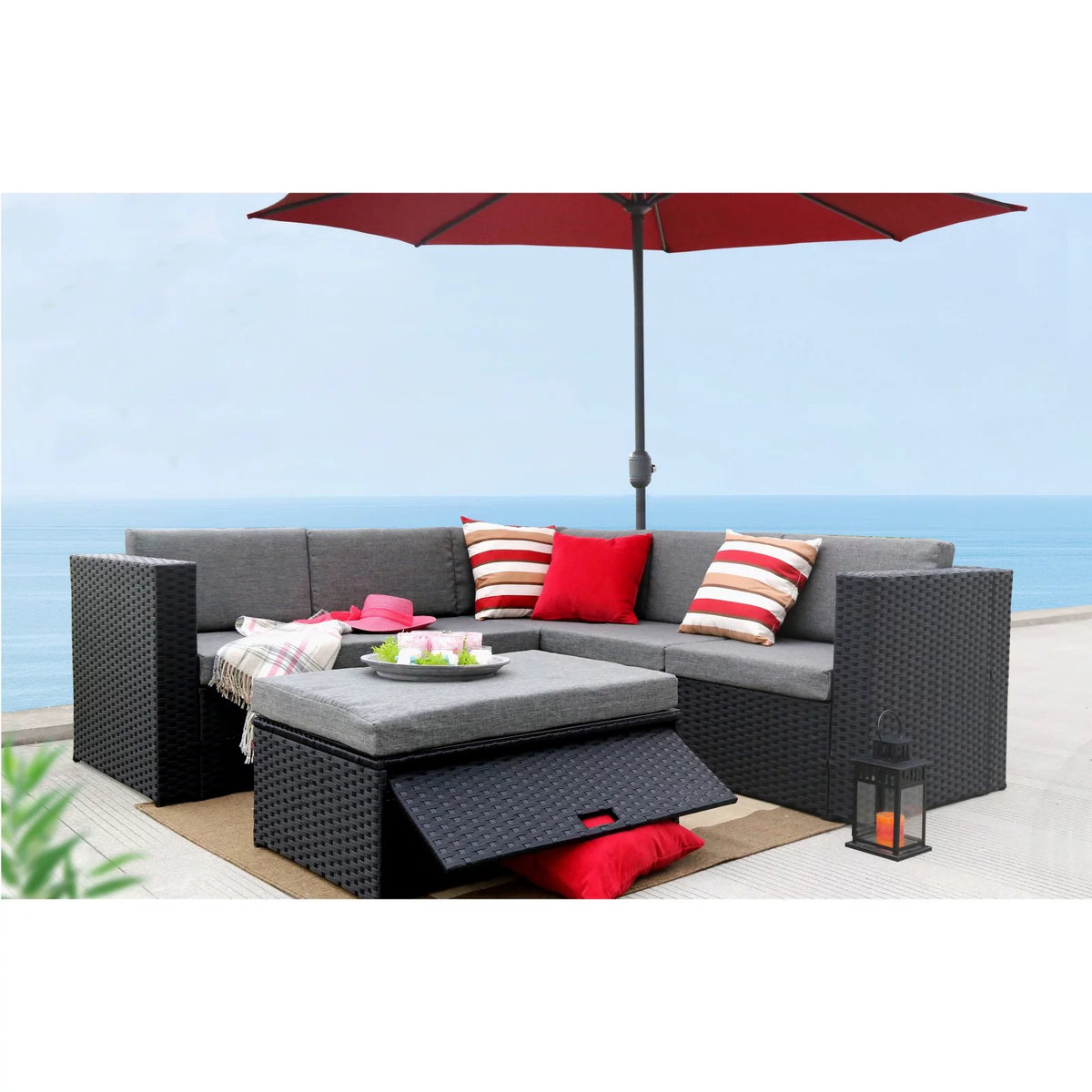 All Weather Wicker 4 Piece Corner Sofa Conversation Set J128892