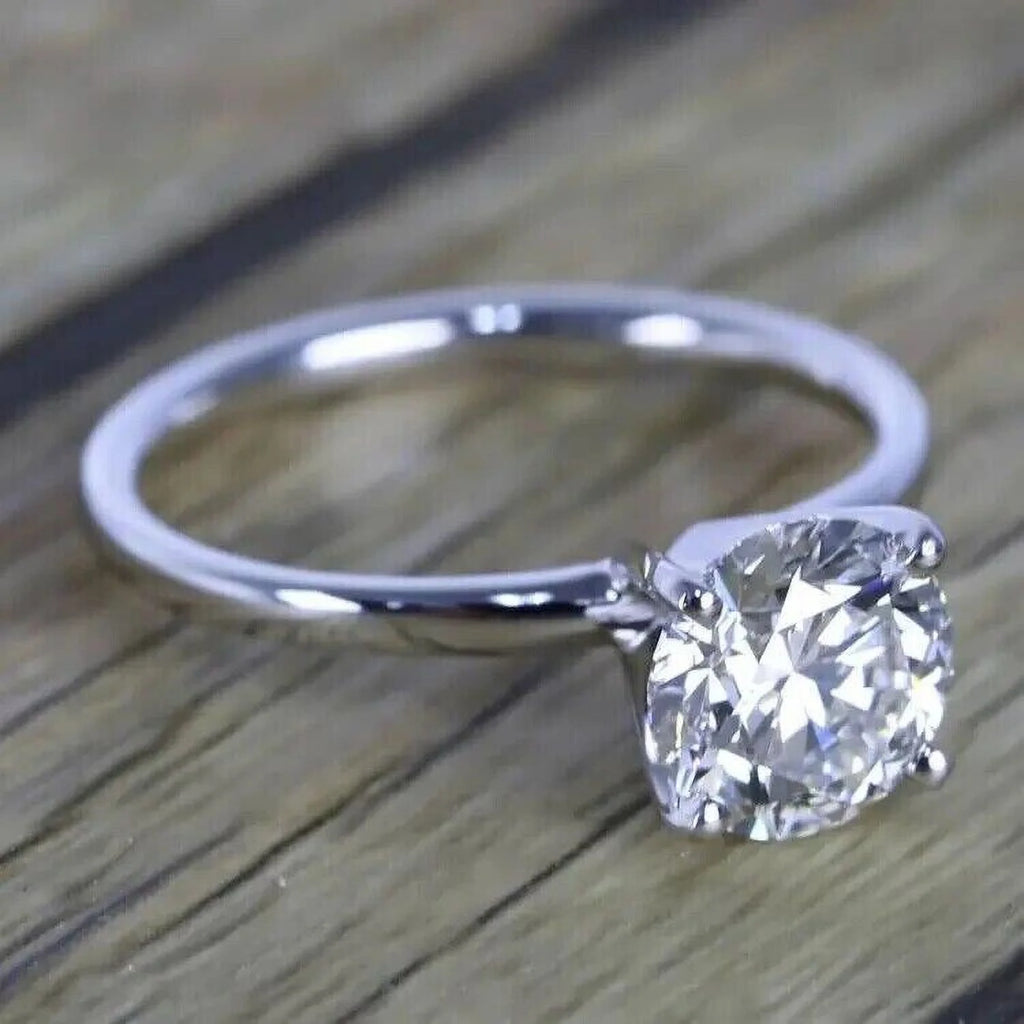 14K White Gold Finish Solitaire Engagement Ring D6286