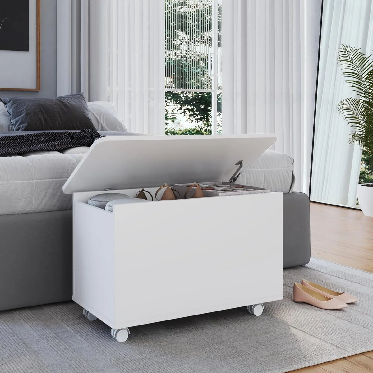 White Engineered Wood Storage Trunk with Lid S565