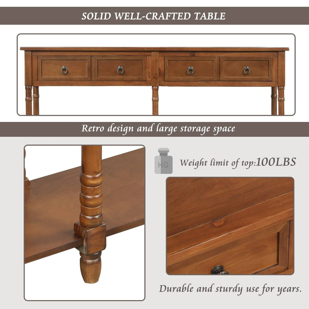 Walnut Rectangular Console Table with Drawers and Long Shelf P8329