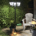 Large Black Triple Head Solar Security Lamp Post, White LEDs, 2.1m U2577