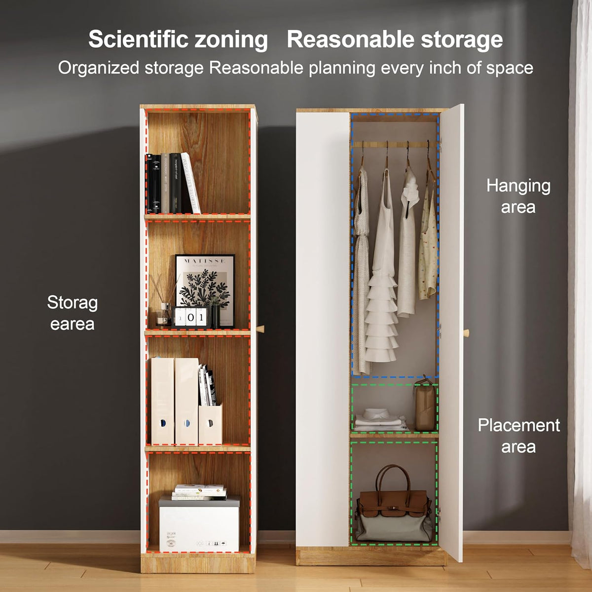 White Wardrobe Closet with Hanging Rail, 16" D x 24" W x 71" H O2556