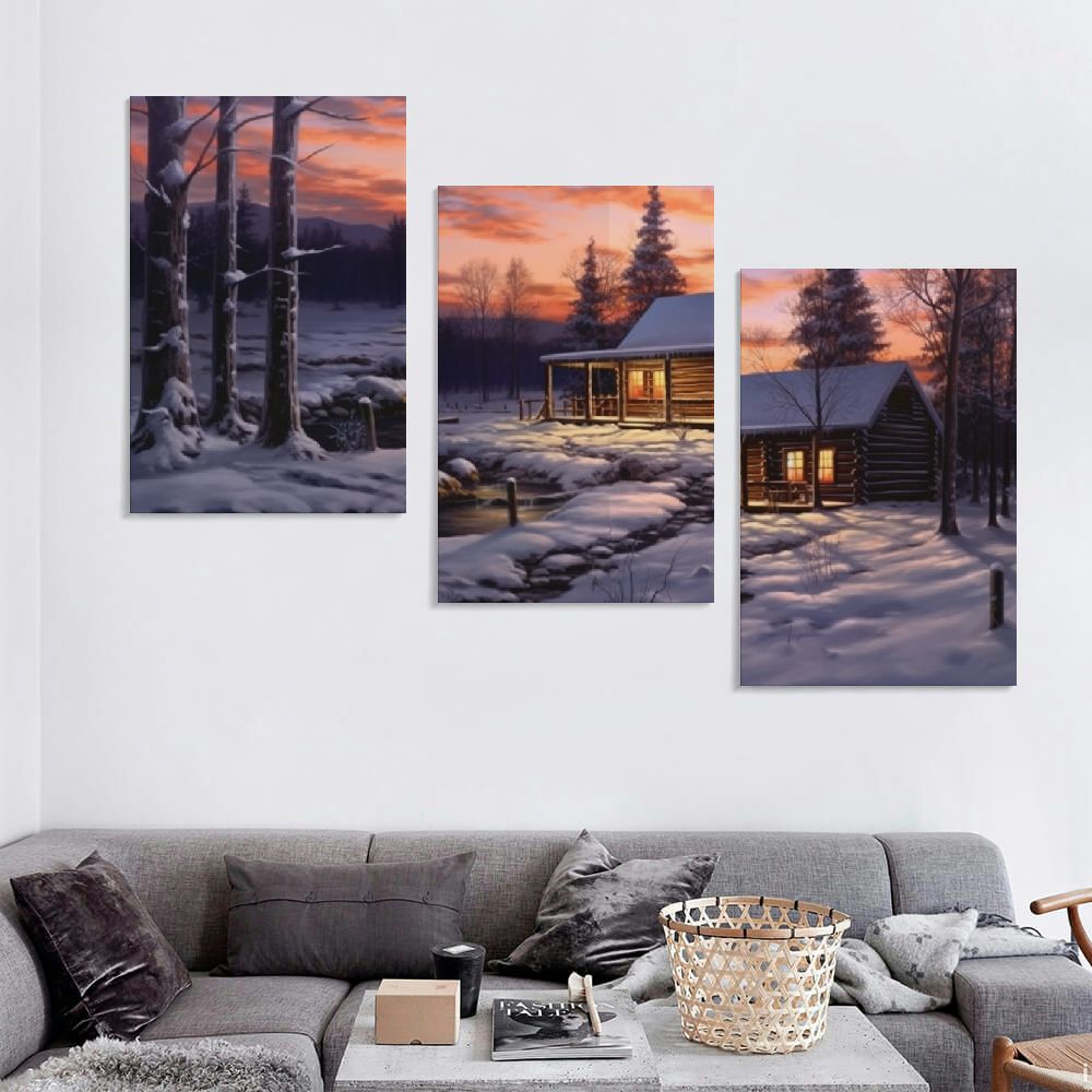 Blue Winter Rustic Canvas Wall Art 12''x16''X3 Panels V988314