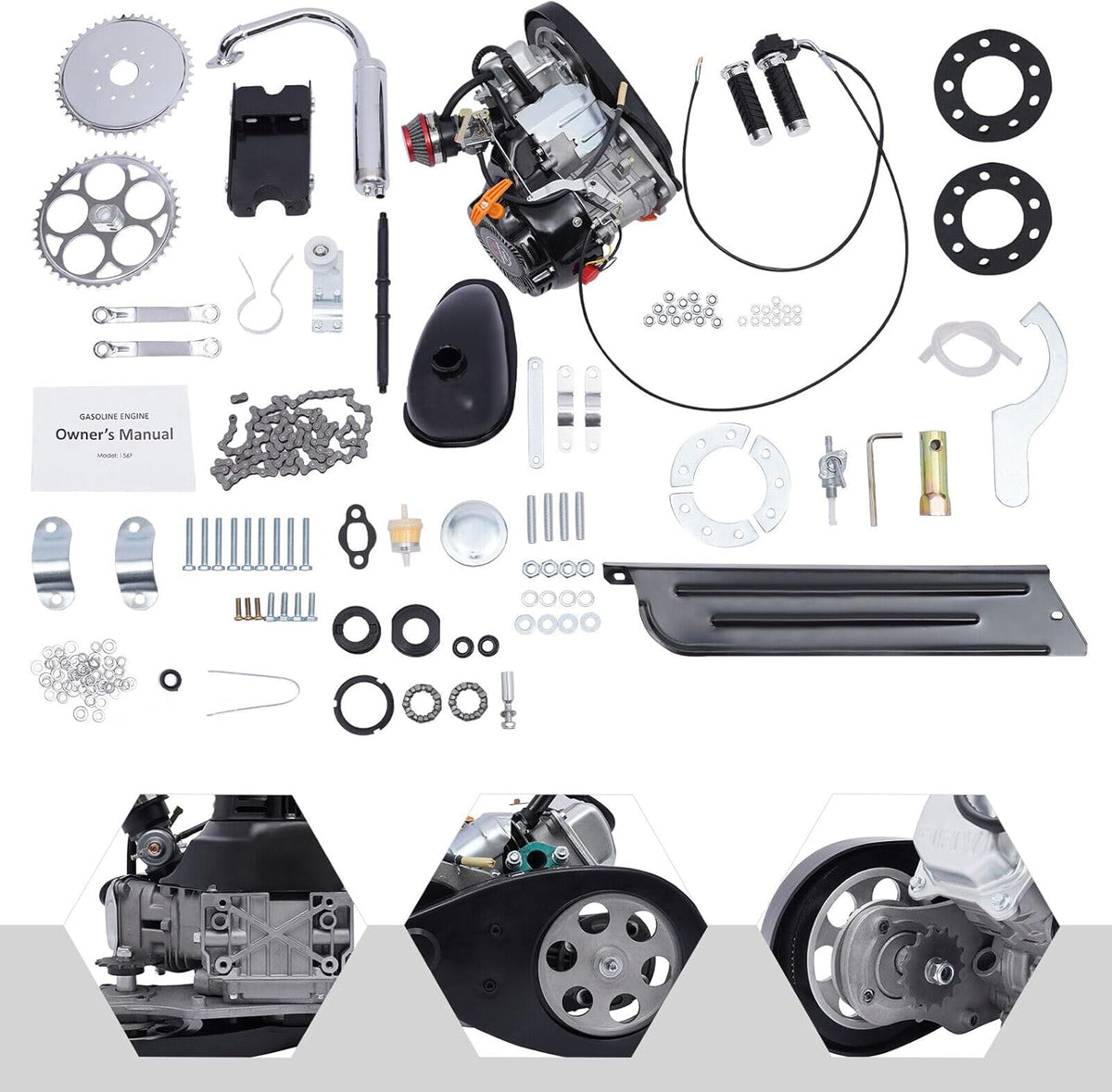 4 Stroke 100cc Single Cylinder Motor Engine Gas Motorized Bicycle DIY Kit 3HP C71266