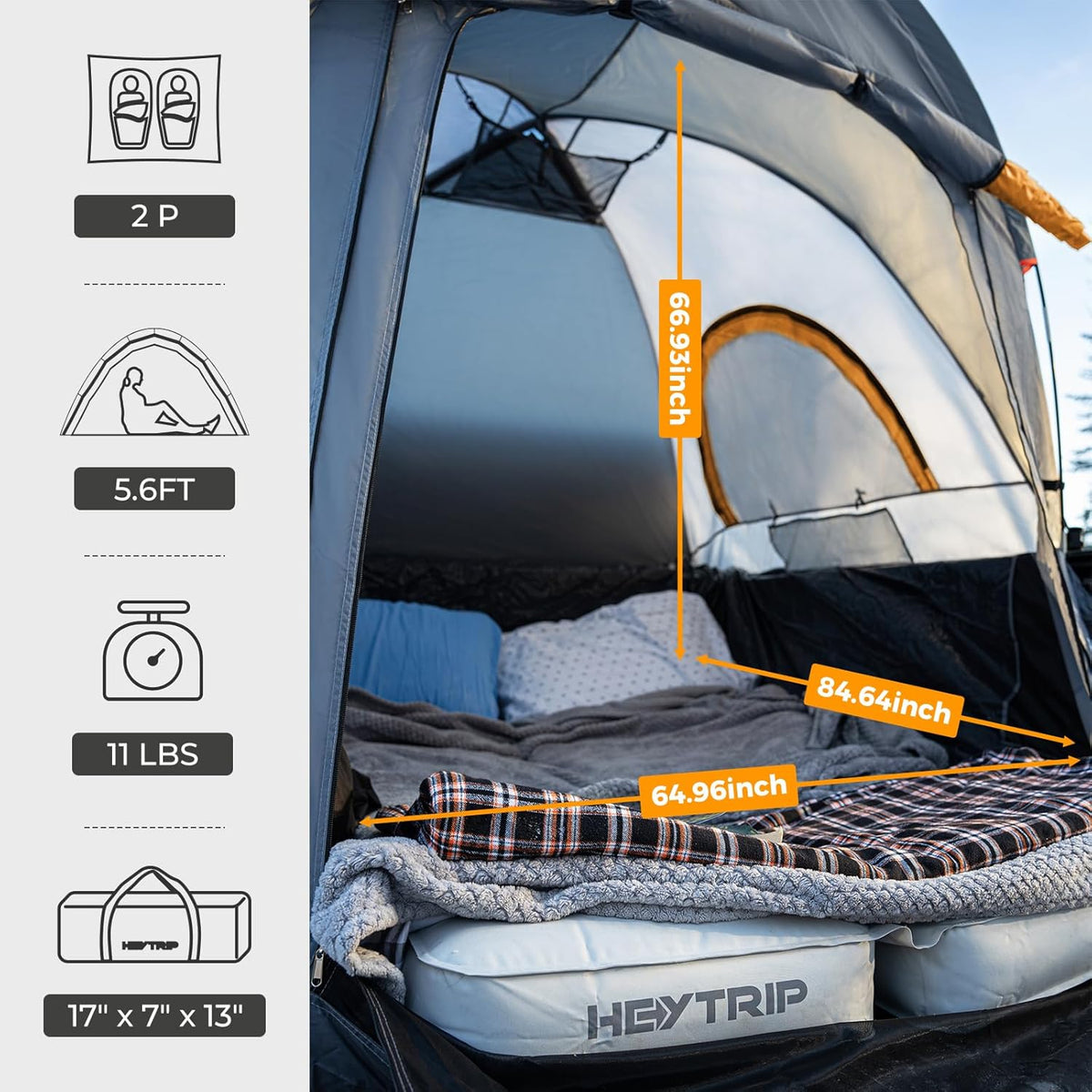 Truck Bed Tent 5.0ft-6.8ft Waterproof Double Layer 2 Person Tent C78668