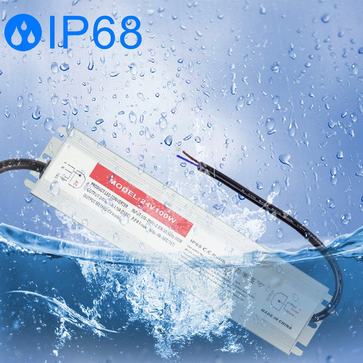 100W Waterproof IP68 LED Driver 110V-265V AC to 24V DC Power Supply Pack of 2 U10969