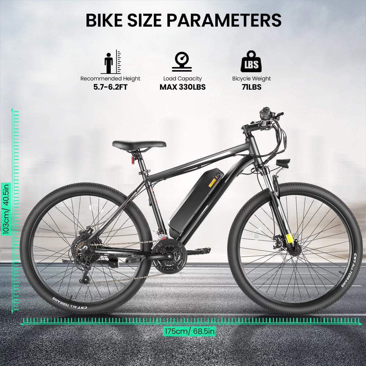 27.5" Electric Bike 500W Mountain Bike with Removable Battery 21 Speed Ebike A294