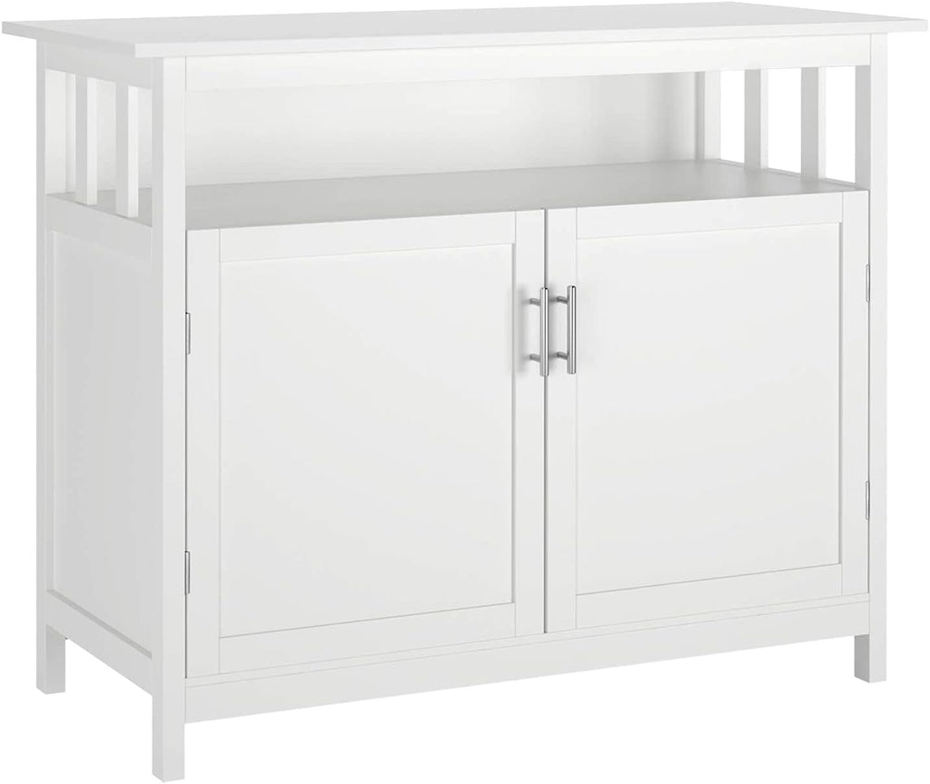 White Kitchen Sideboard Cabinet with 2 Doors and Display Shelves Q9741