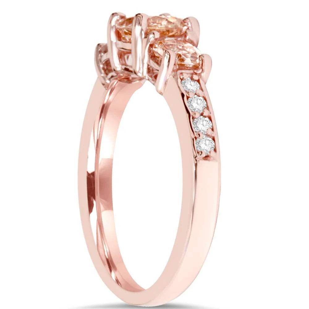 1 1/2CT Morganite & Diamond 3-Stone Engagement Ring 14K Rose Gold L232936